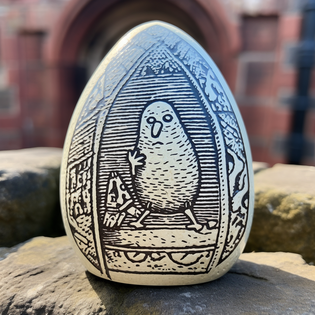 Humpty Dumpty egg on stonemason wall