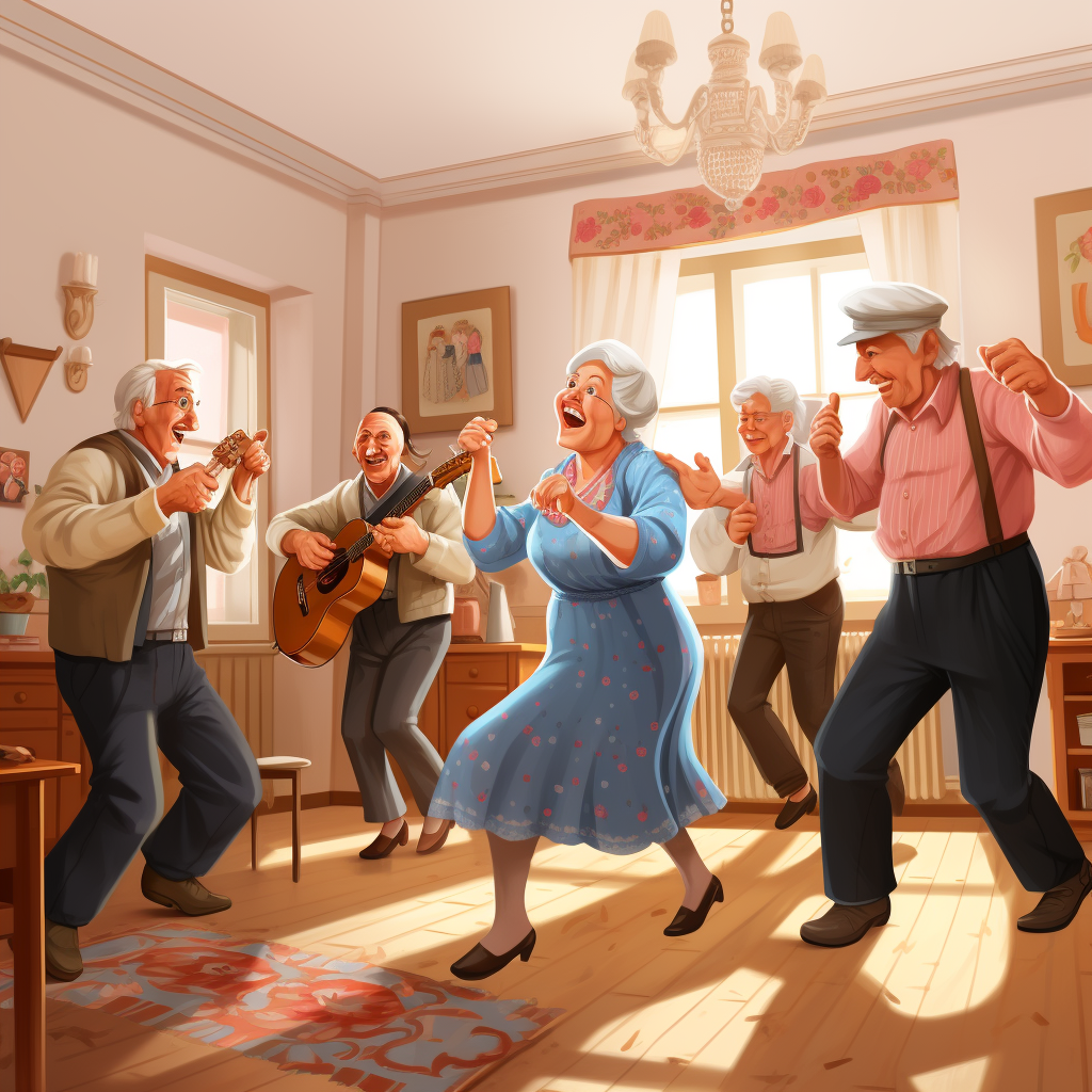 Seniors dancing Hungarian folkore in casual attire