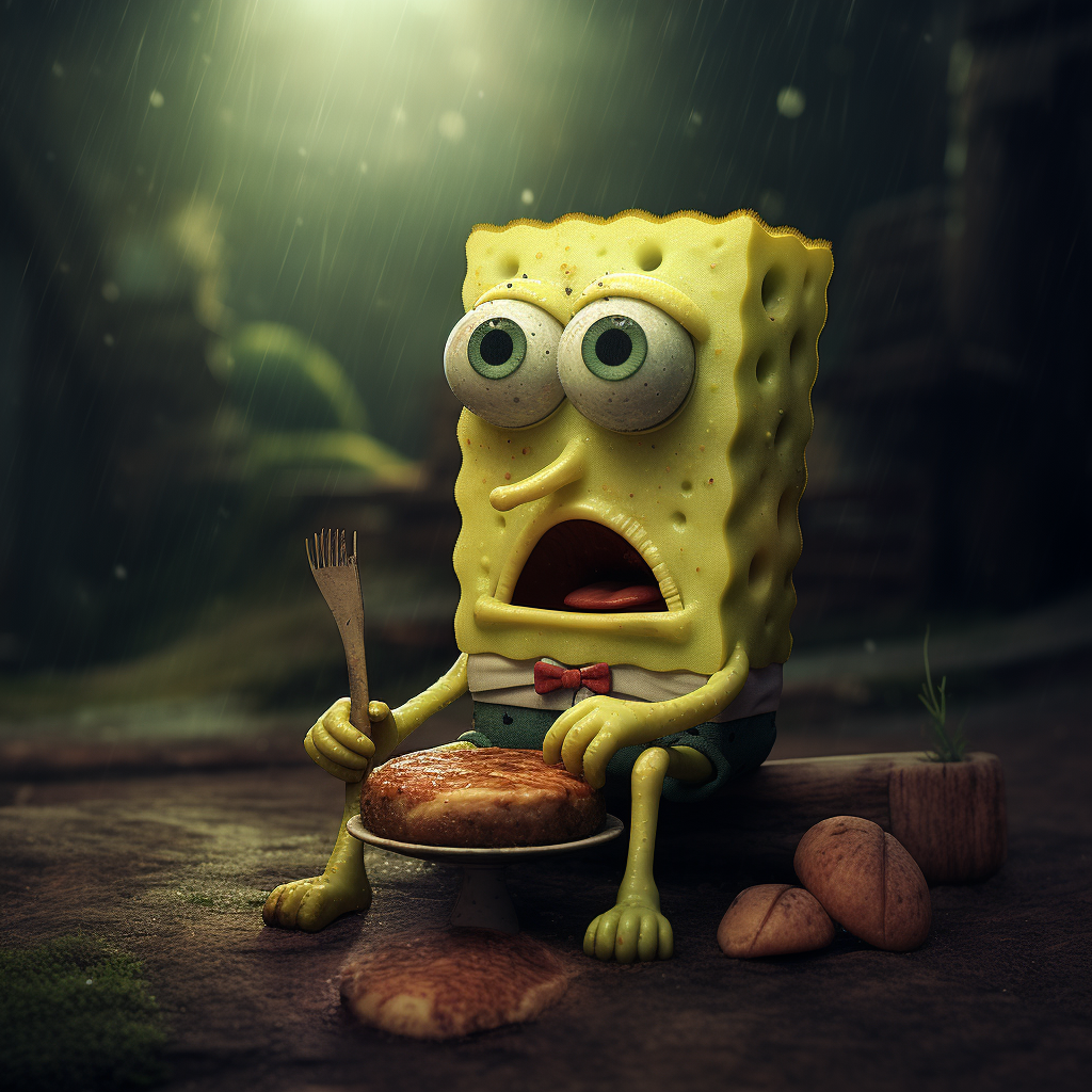 Spongebob looking sad and hungry