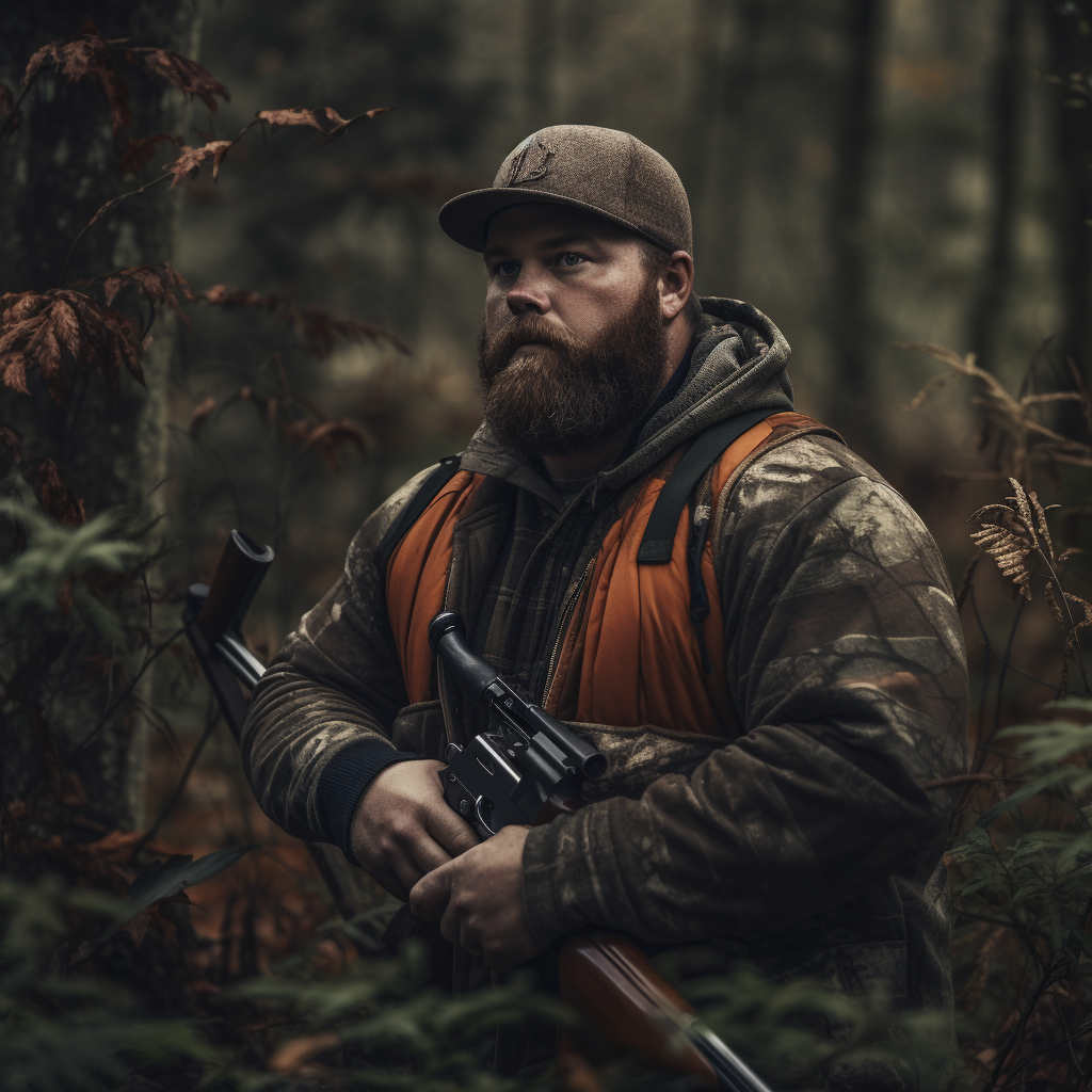 Hunter with Gun in Woods