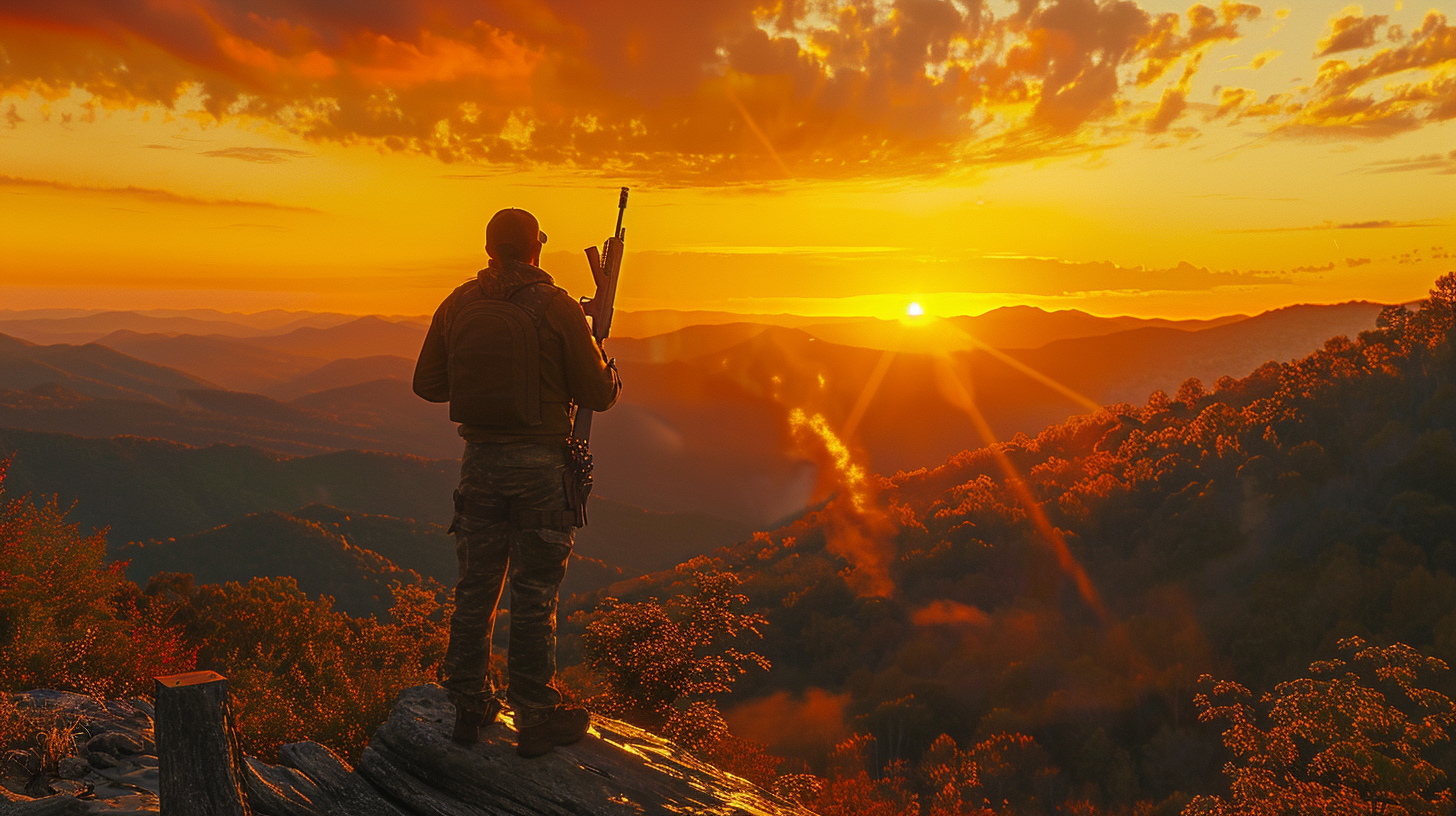 Hunter with AR15 at Sunset