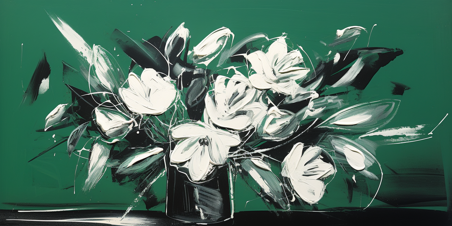 Monochrome acrylic painting of beautiful flowers