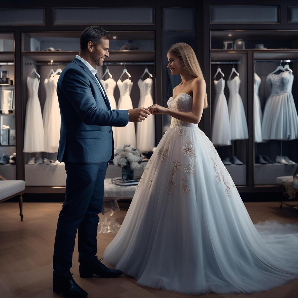 Husband selecting gown for wife