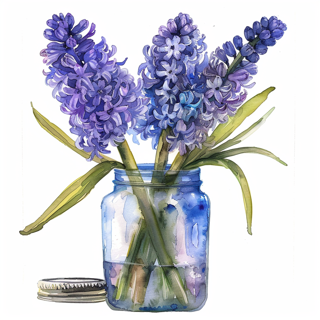 Hyacinth Watercolor Illustration in Jar