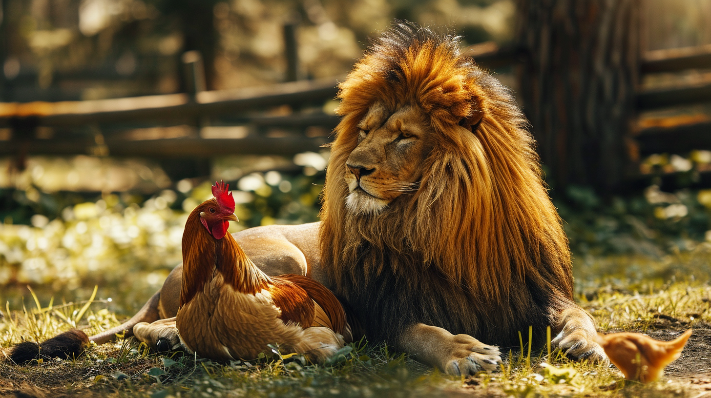 Hybrid chicken lion animal picture