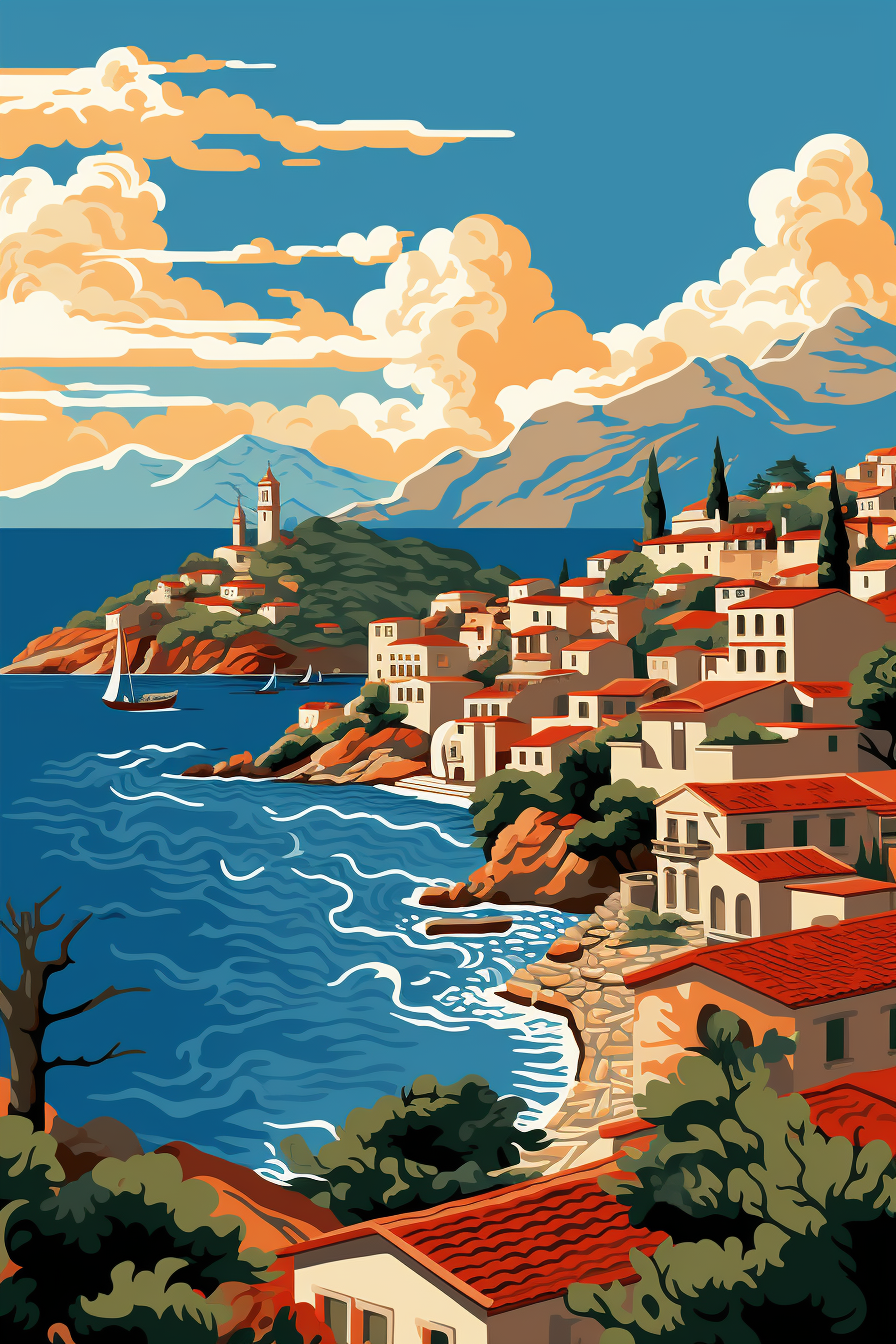 Hydra Greece in vector art