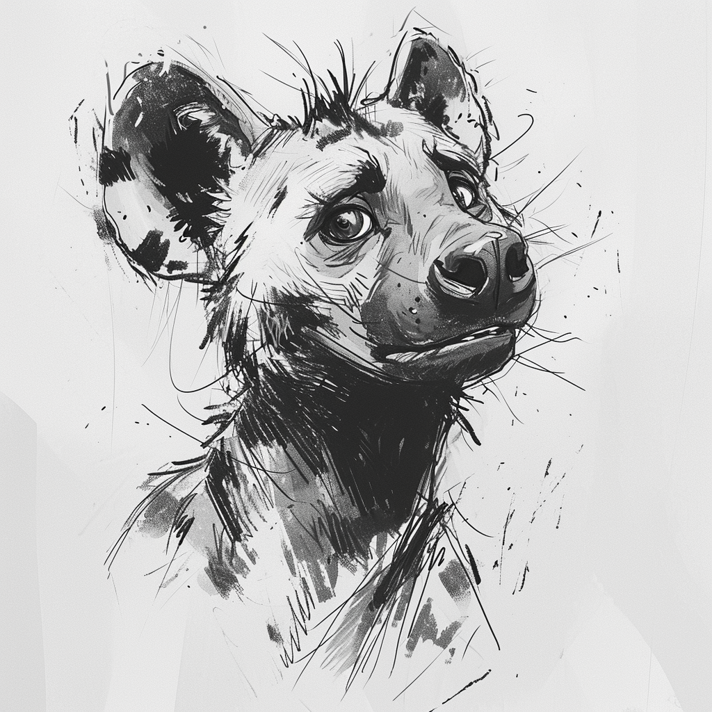 Hyena headshot expressive ink style silly