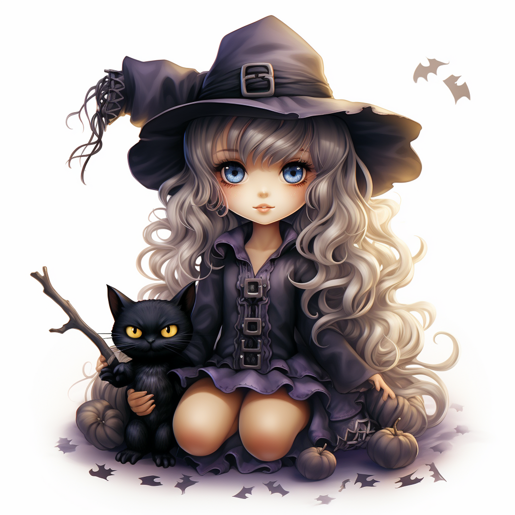 Hyper Realistic Undead Little Witch with Kitty