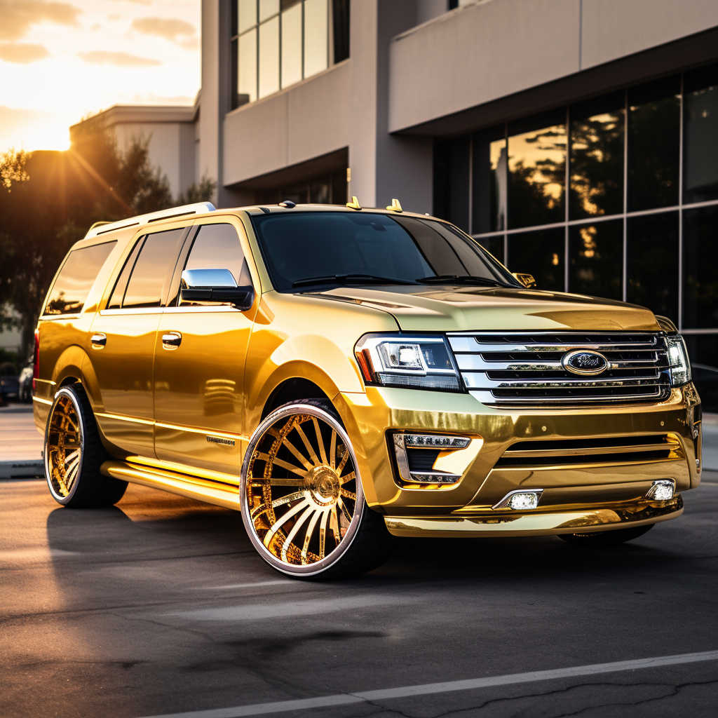 Hyperrealistic gold Ford Expedition on 26  rims