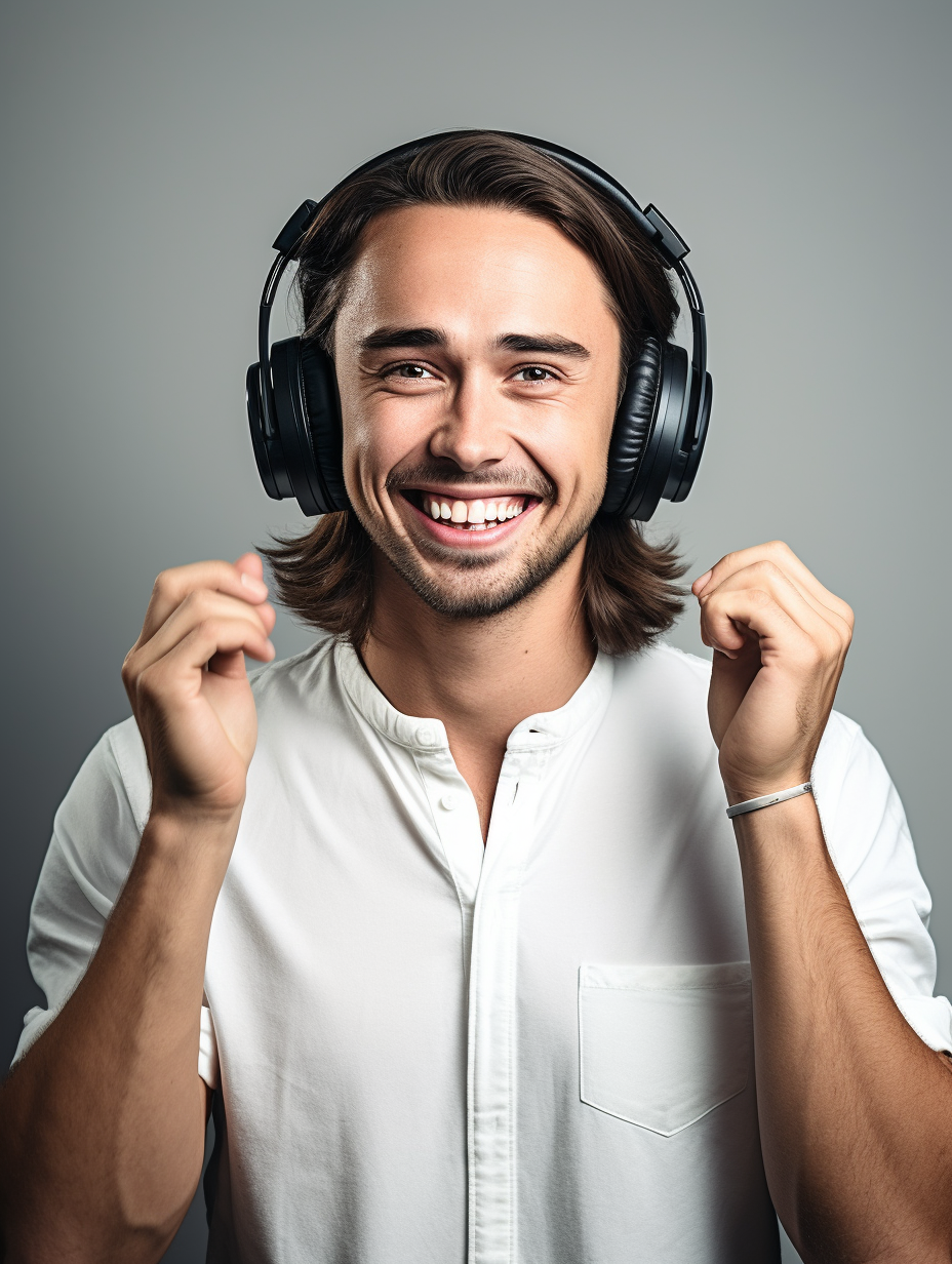 Happy man wearing Sennheiser HD 25 headphones