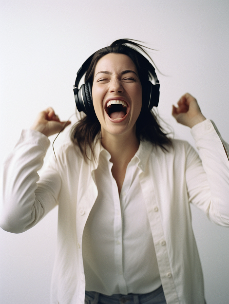 Happy woman with headphones smiling