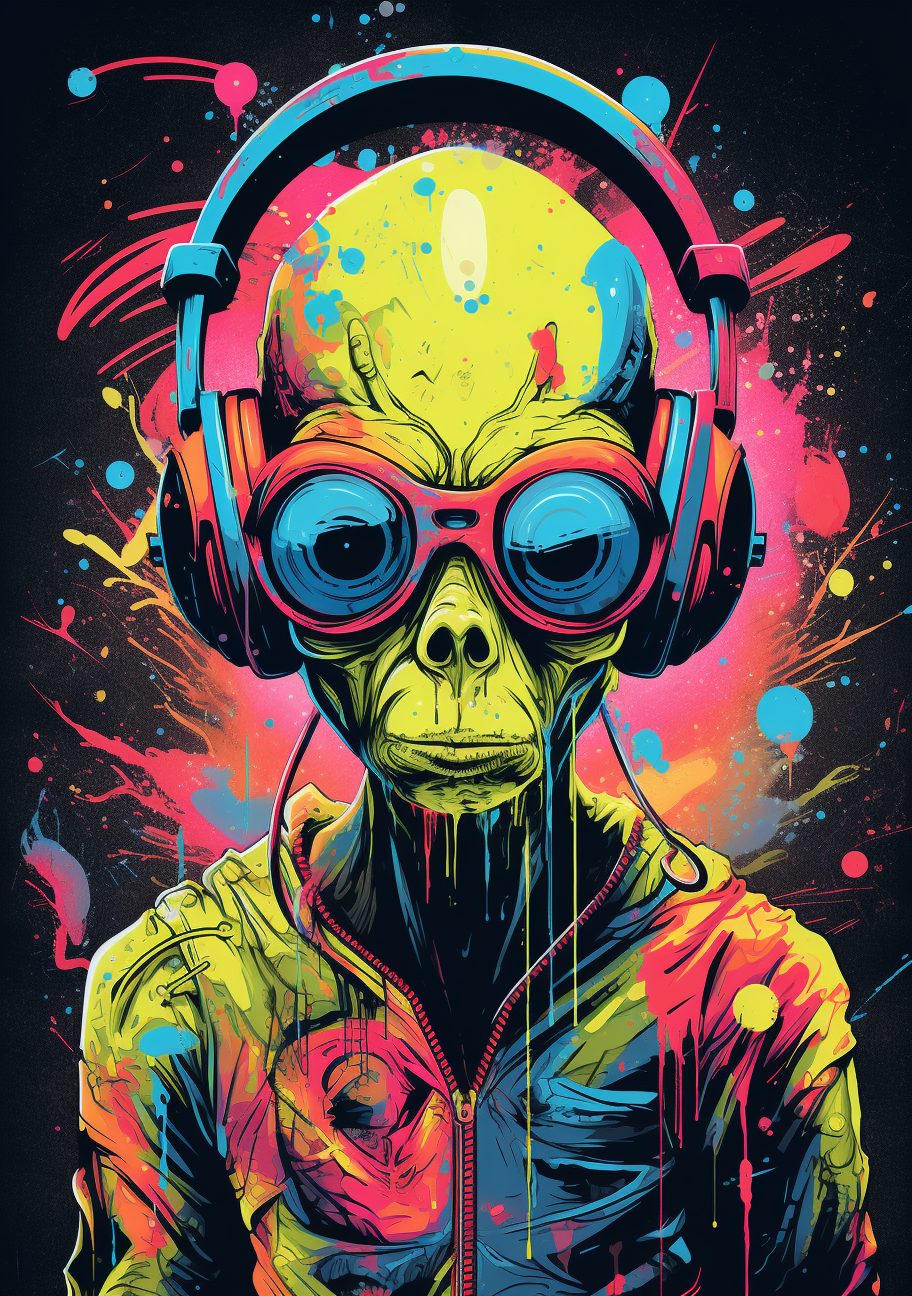 Cartoon alien illustration in hyper-realistic pop-art style