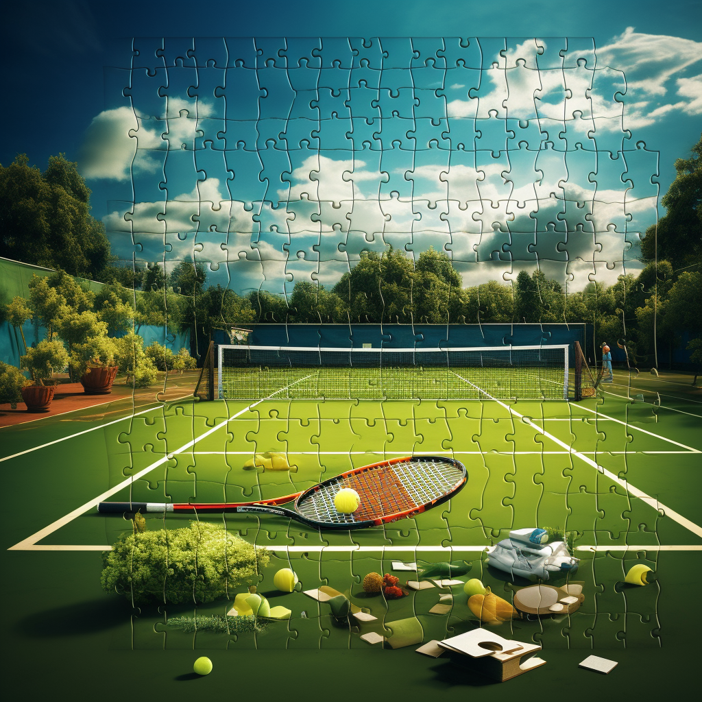 Puzzle with 4 Pieces on Tennis Court Background