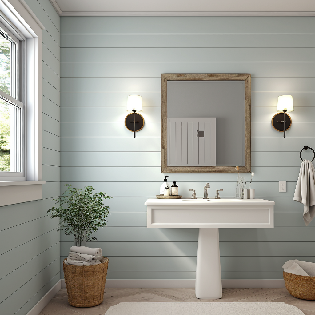 Shiplap Bathroom with Sconce Lighting