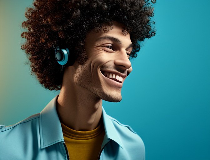 Smiling man wearing black headphones