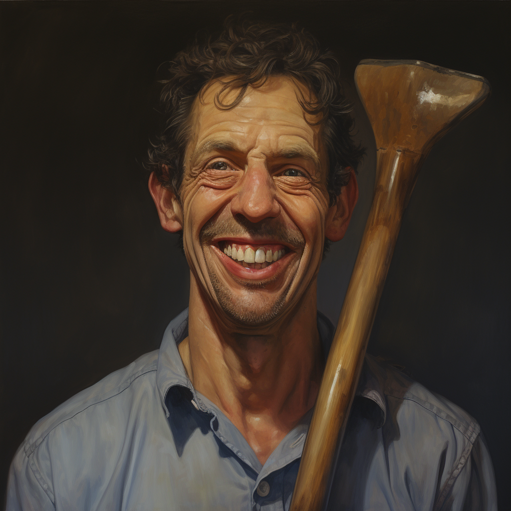 Detailed portrait of a man with a shovel-shaped head