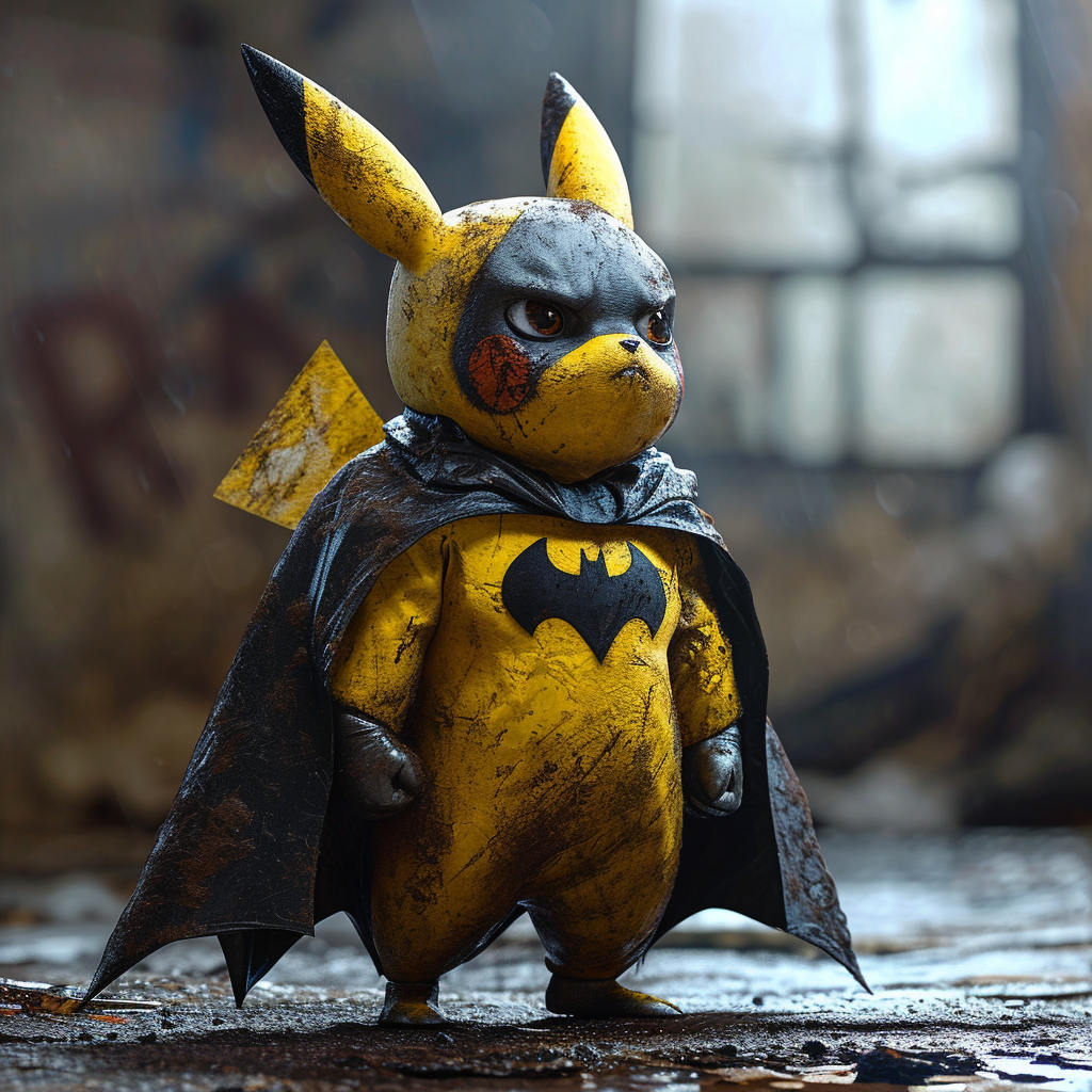 Batman Pikachu in hyperalistic style