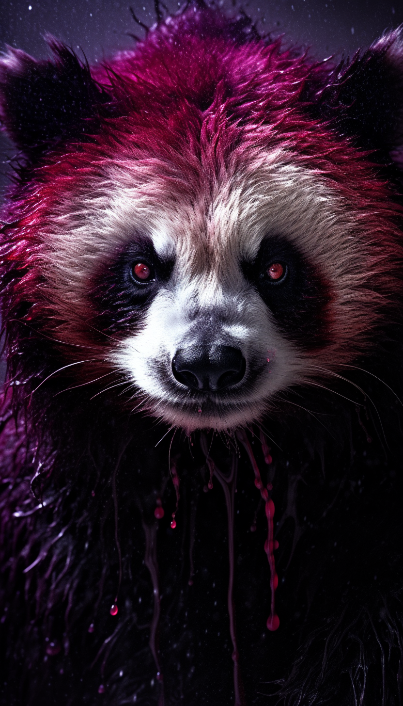 Detailed hyperealistic panda portrait in dark stains