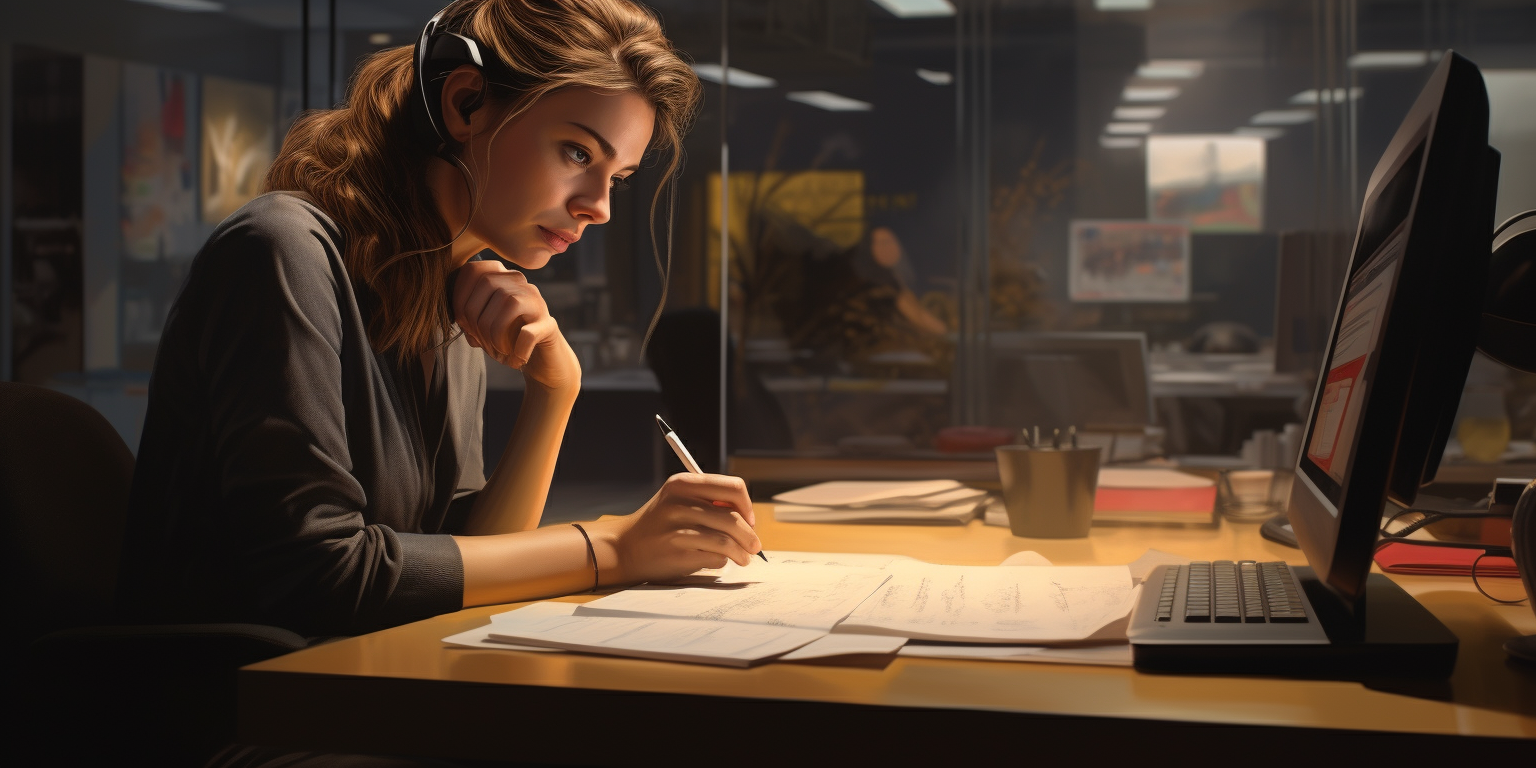 Woman multitasking in a modern office