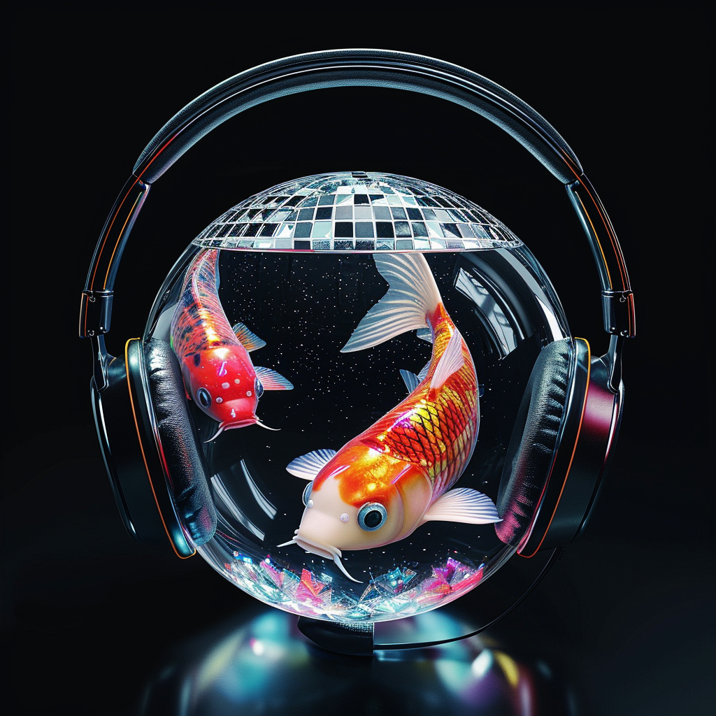 Colorful koi fish in hyperreal fish bowl