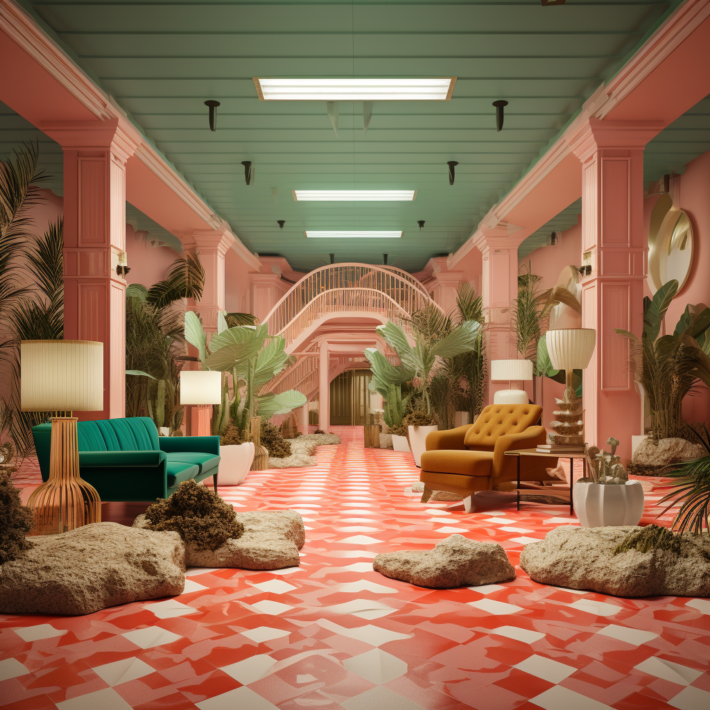 Hyperreal Abstract Art in Wes Anderson Style