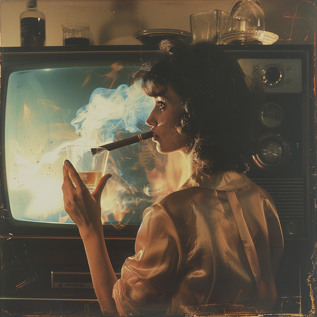 Lady drinking scotch 1980s TV