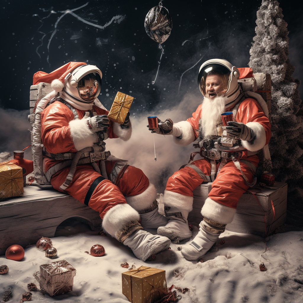 Two Astronauts Celebrating Christmas Joyfully