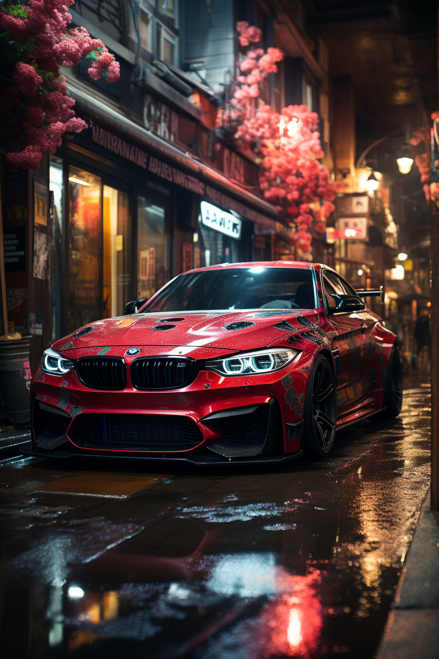 Hyperrealistic BMW Red Car Tuning Image