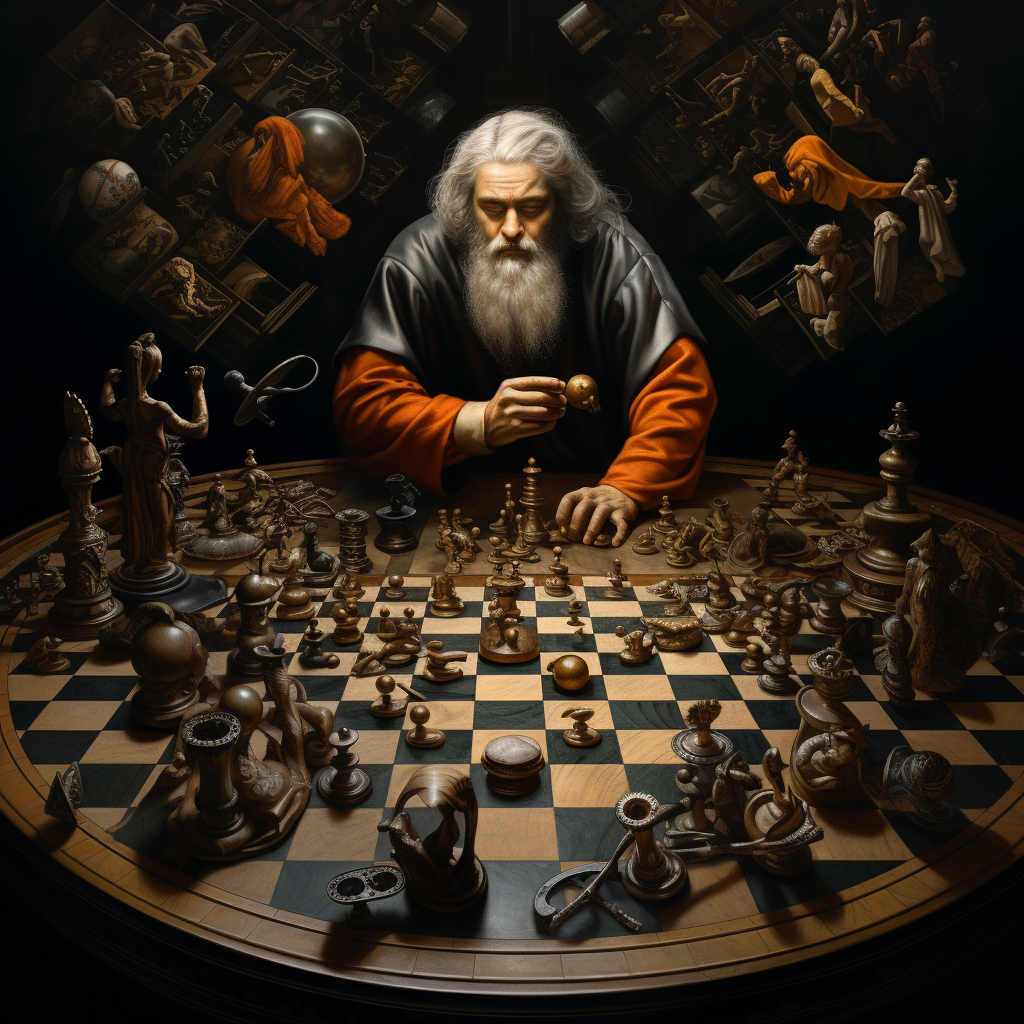 Hyperrealistic Chessboard King at Center Game