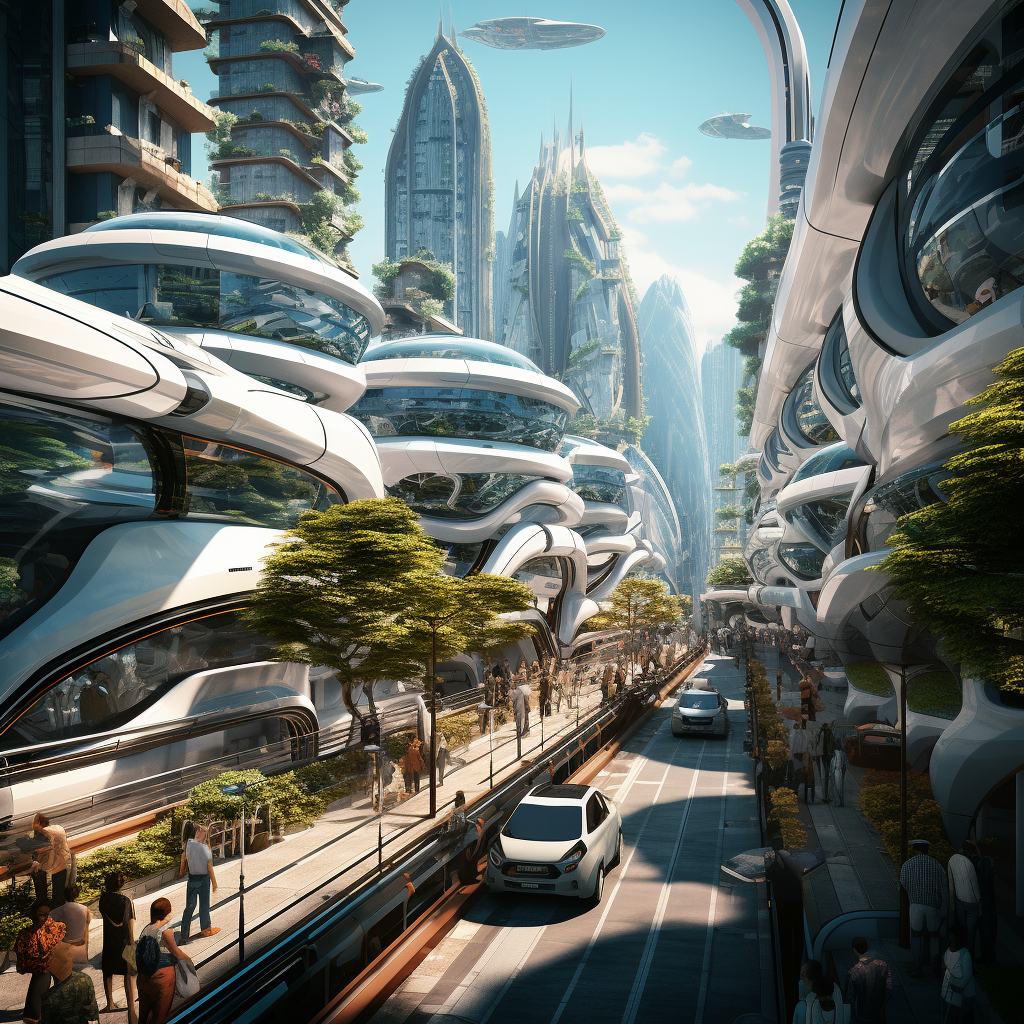 Futuristic urban shuttle in nature