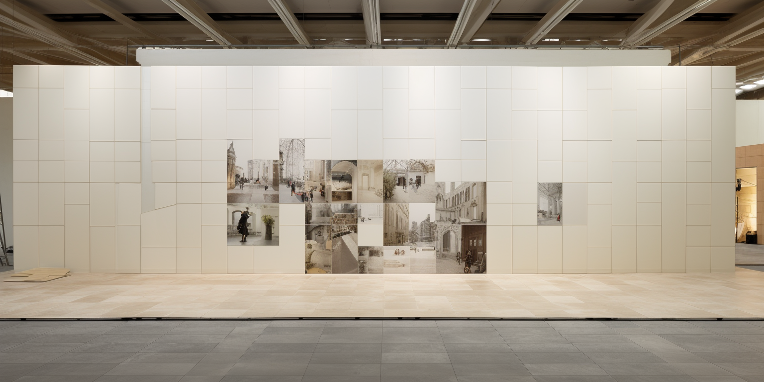 Hyperrealistic interior pavilion showcasing ceramic tiles