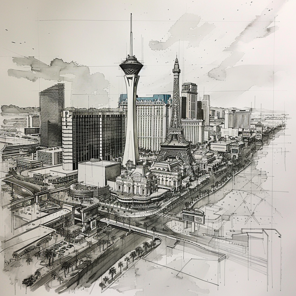 Las Vegas City Sketch Art