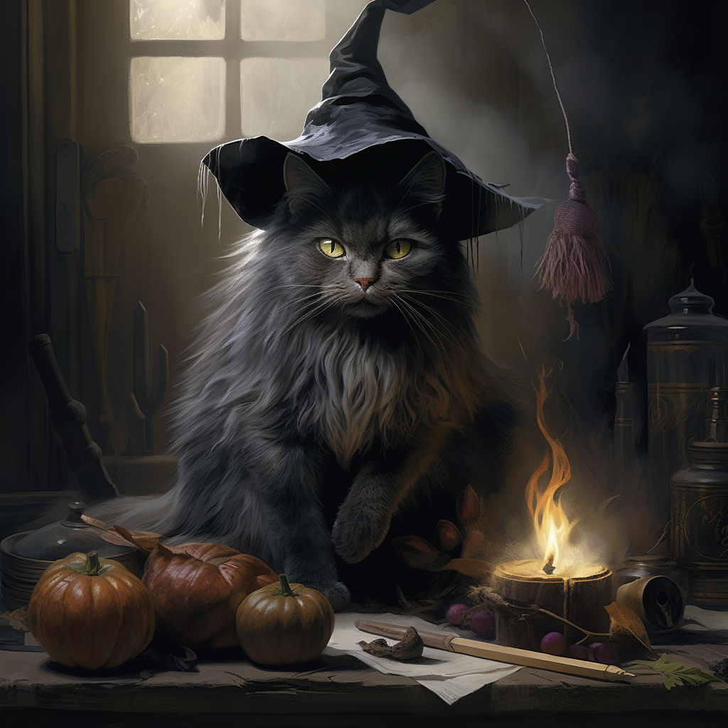 Hyperrealistic witch cat artwork