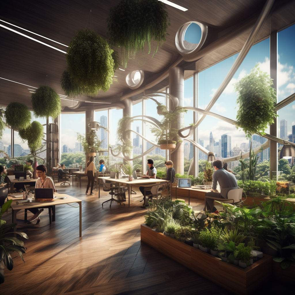 Hyperrealistic Office of the Future with Natural Materials