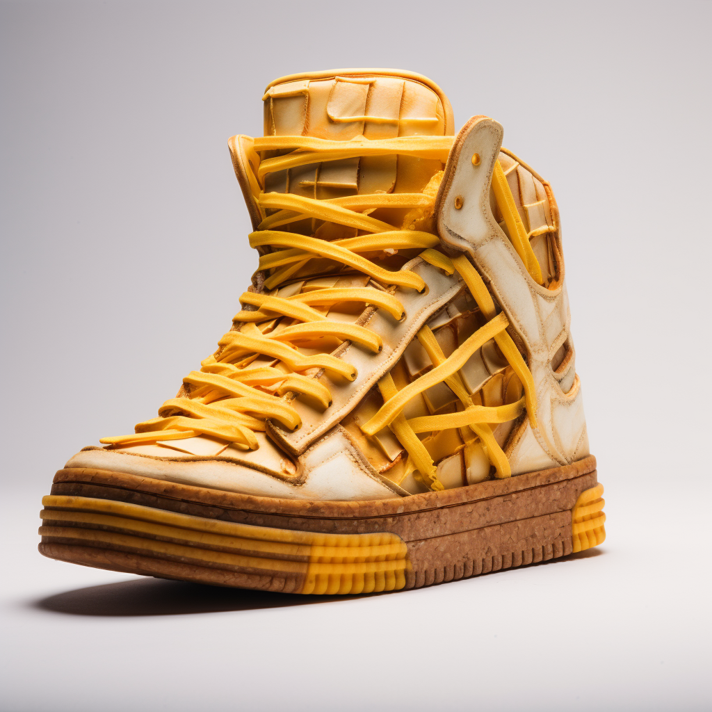 Fashionable sneakers made of grilled cheese sandwiches