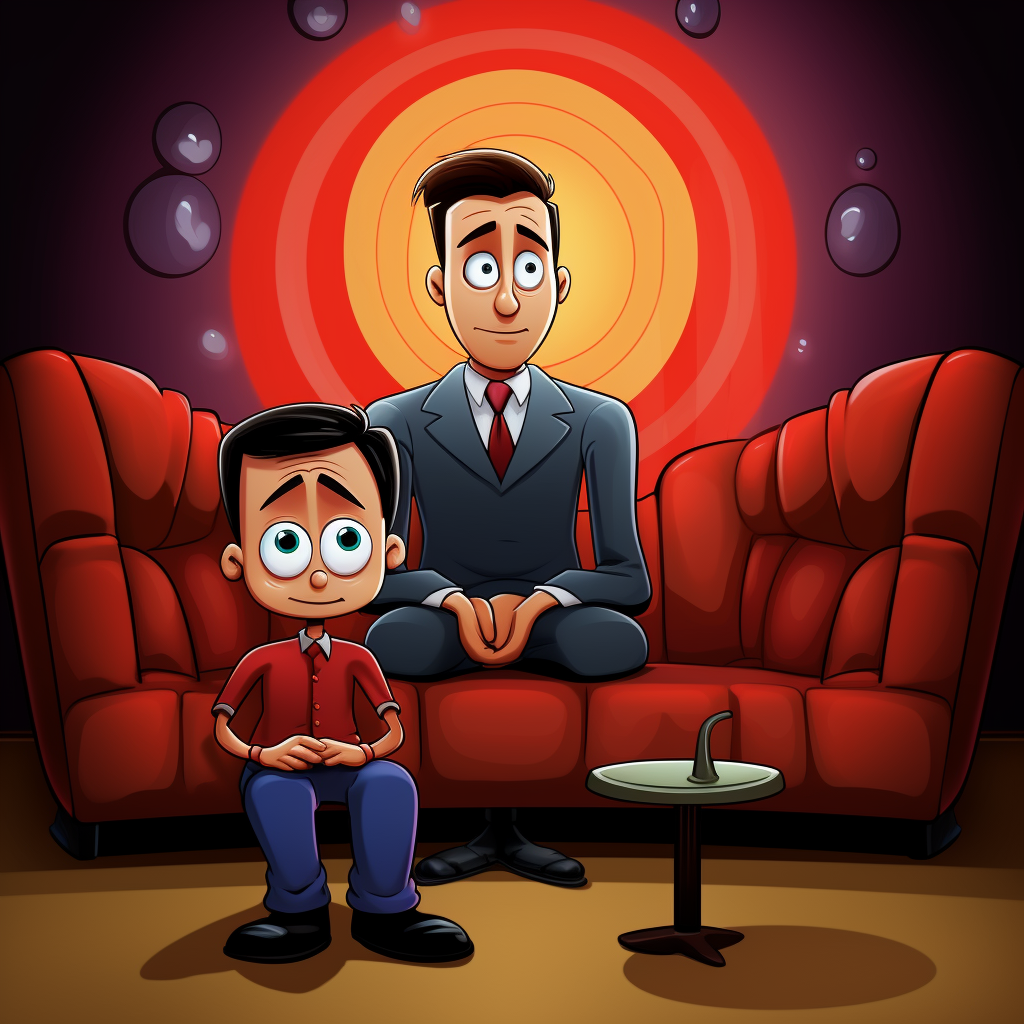 Cartoon image of the hypnotizer psychologist