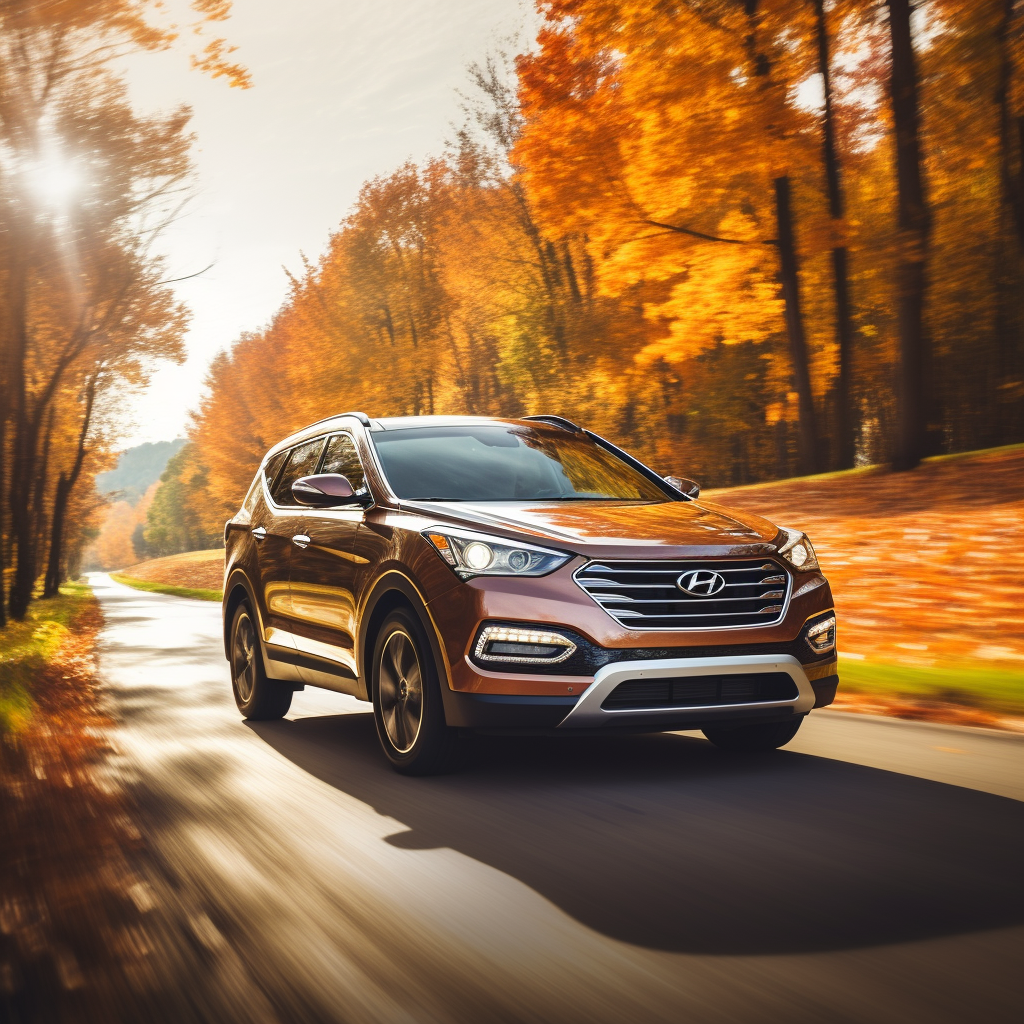 Hyundai Santa Fe on an autumn road