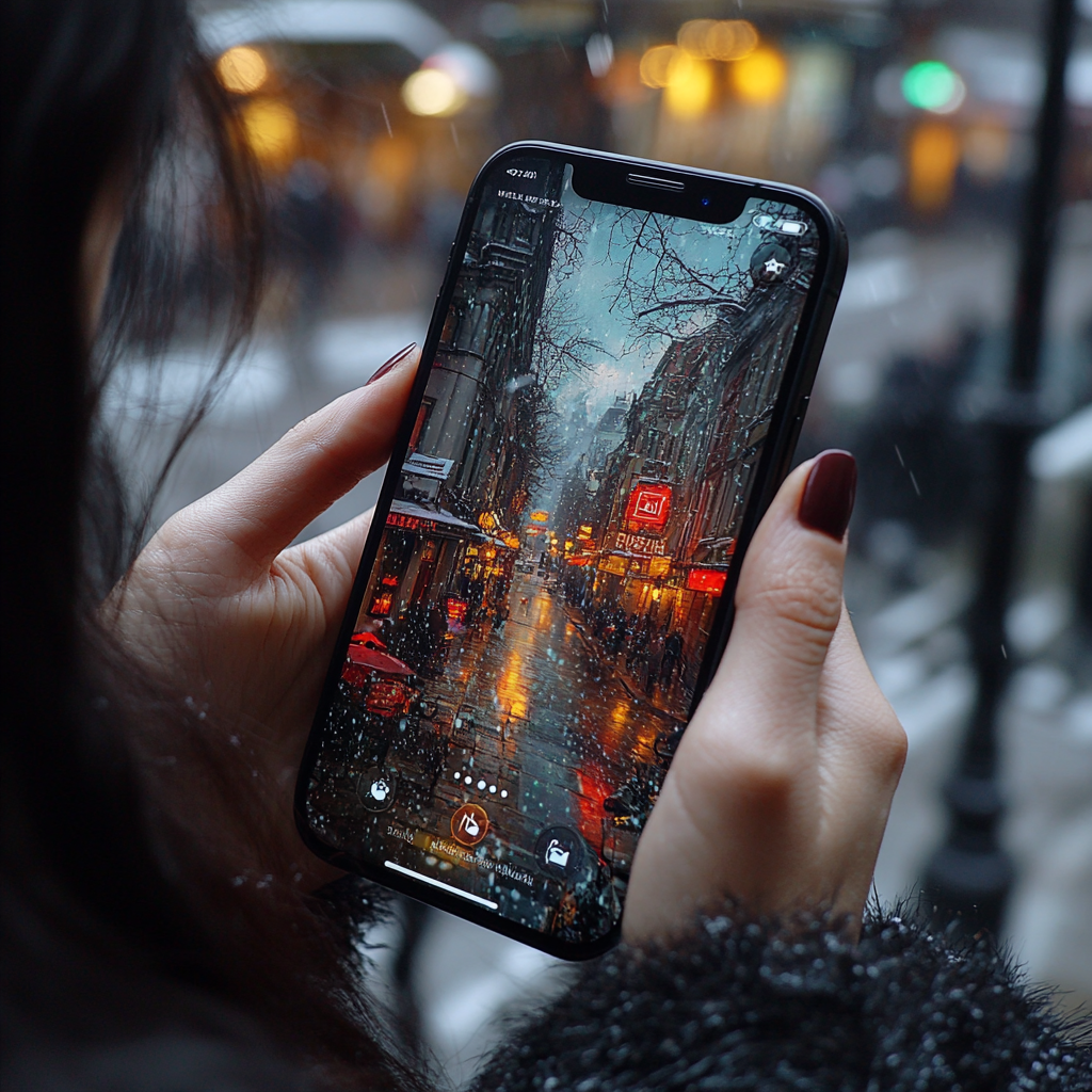 iPhone 13 showing Reddit news, held by black-haired woman.