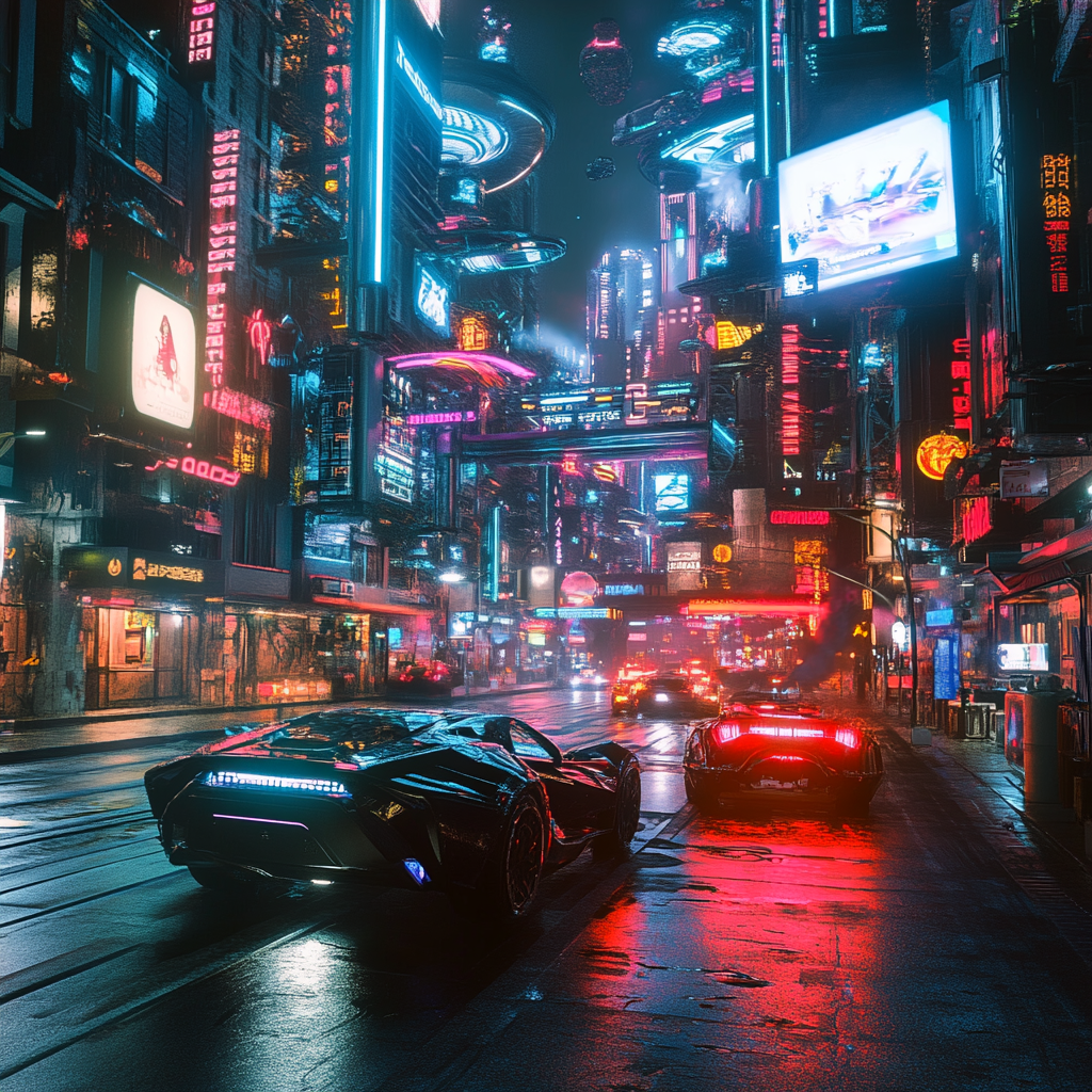 iPhone captures realistic snapshot of neon city street.