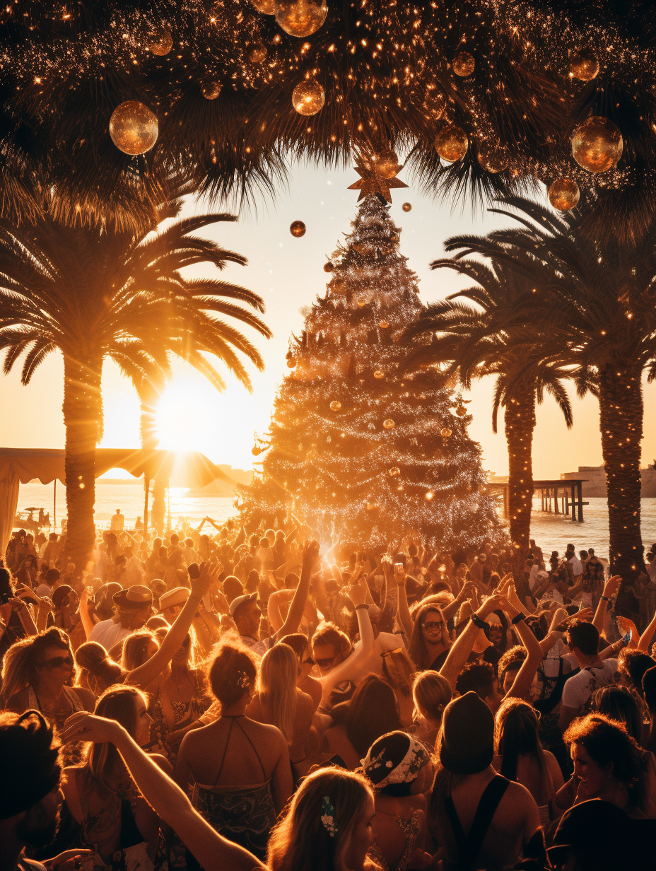 Dancing people at Ibiza beach party