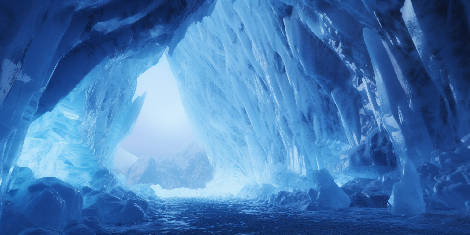 Tank in ice cave, cinematic adventure