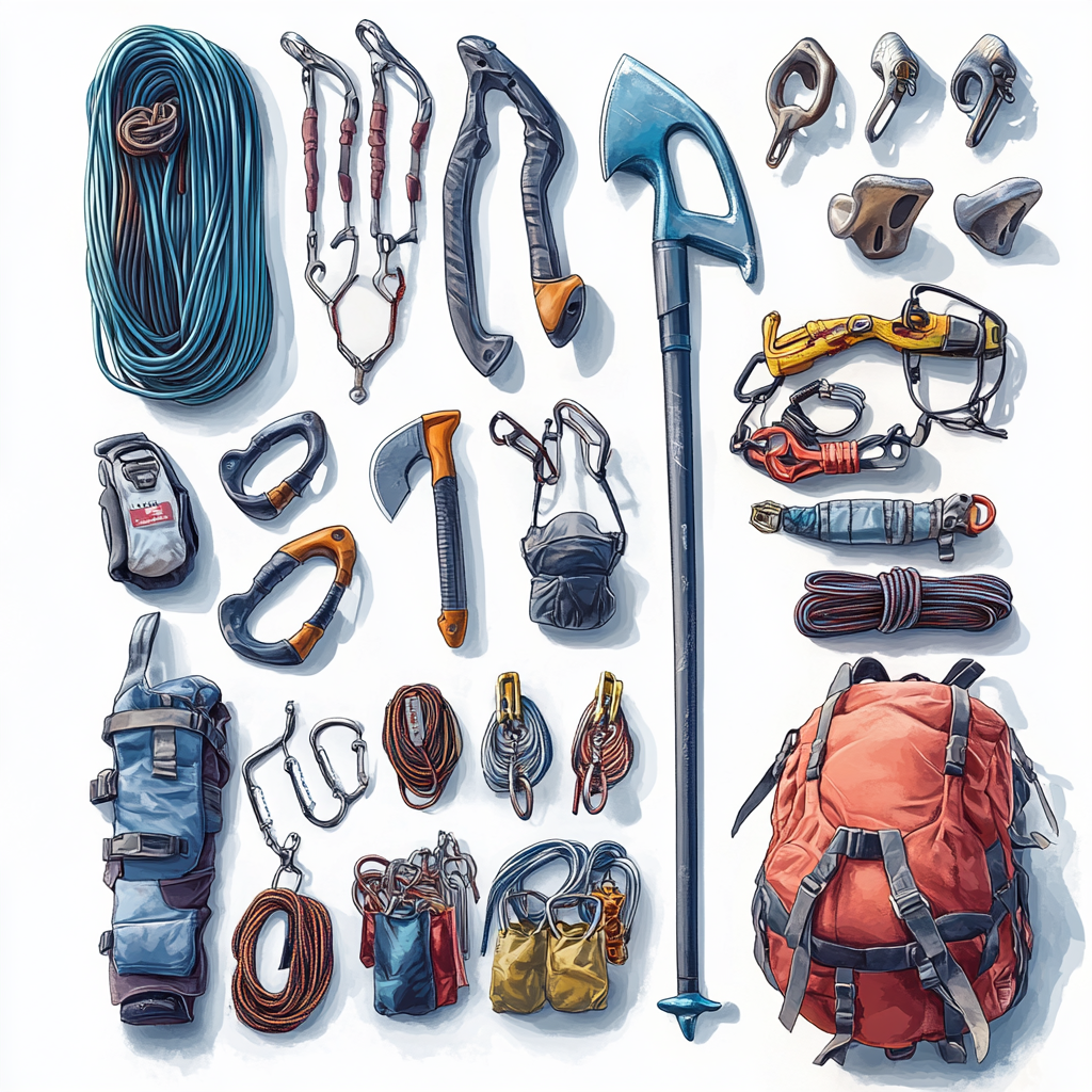 Ice climbing gear illustration anatomy style