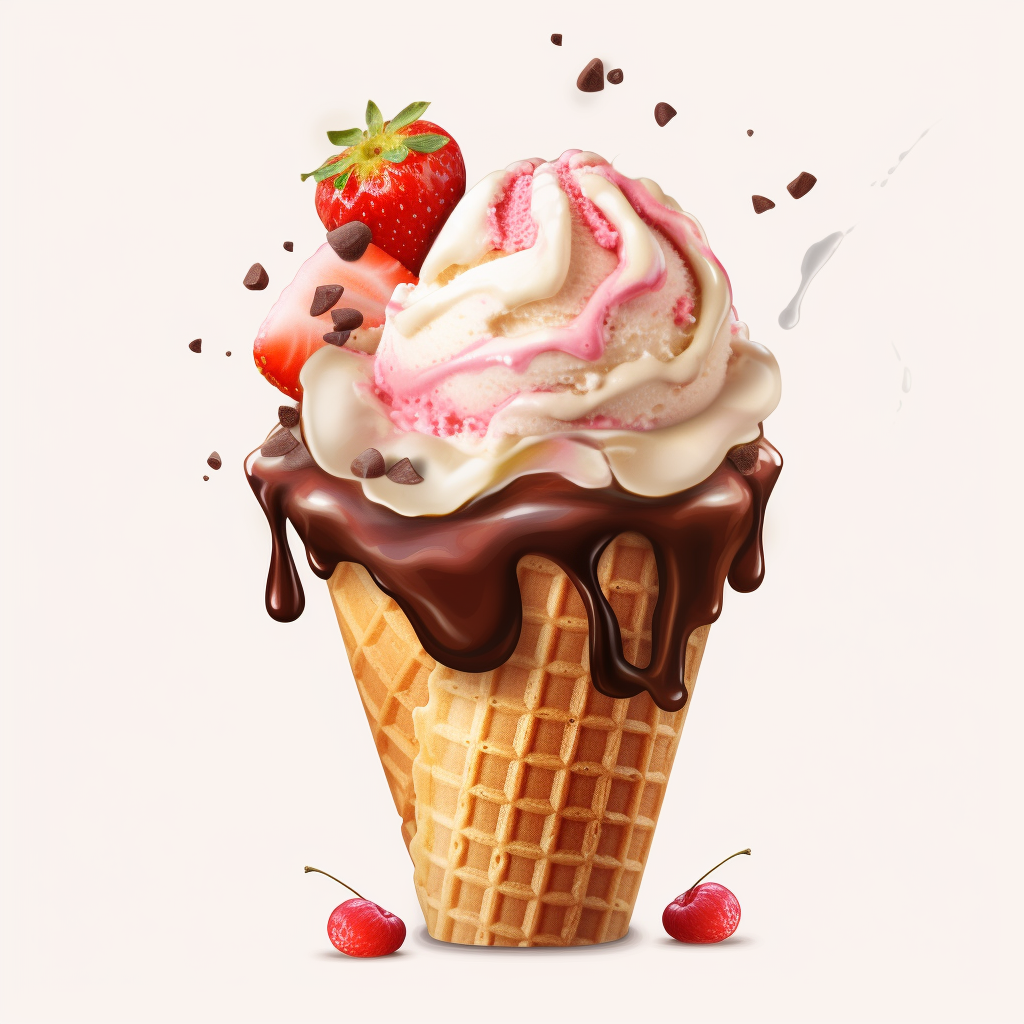 Ice cream cone with transparent background and toppings