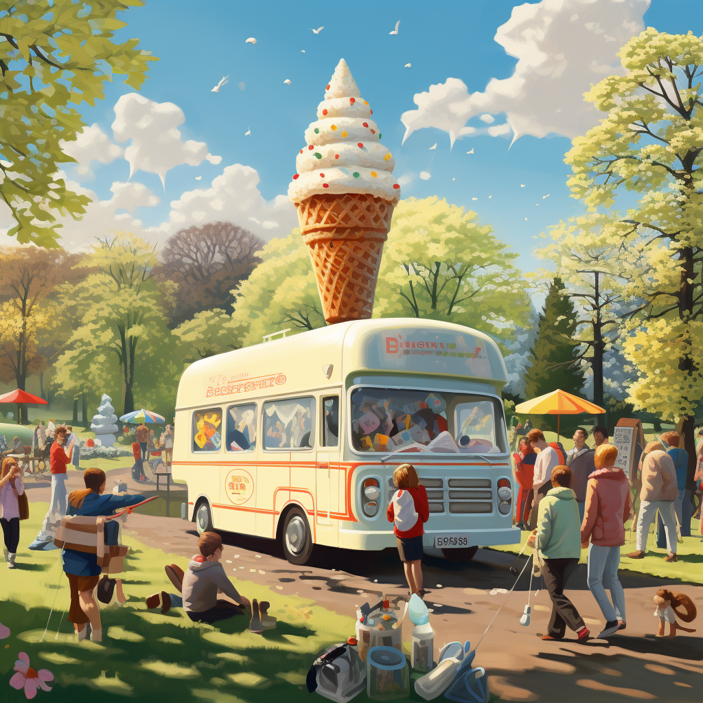 Colorful ice cream van in the park