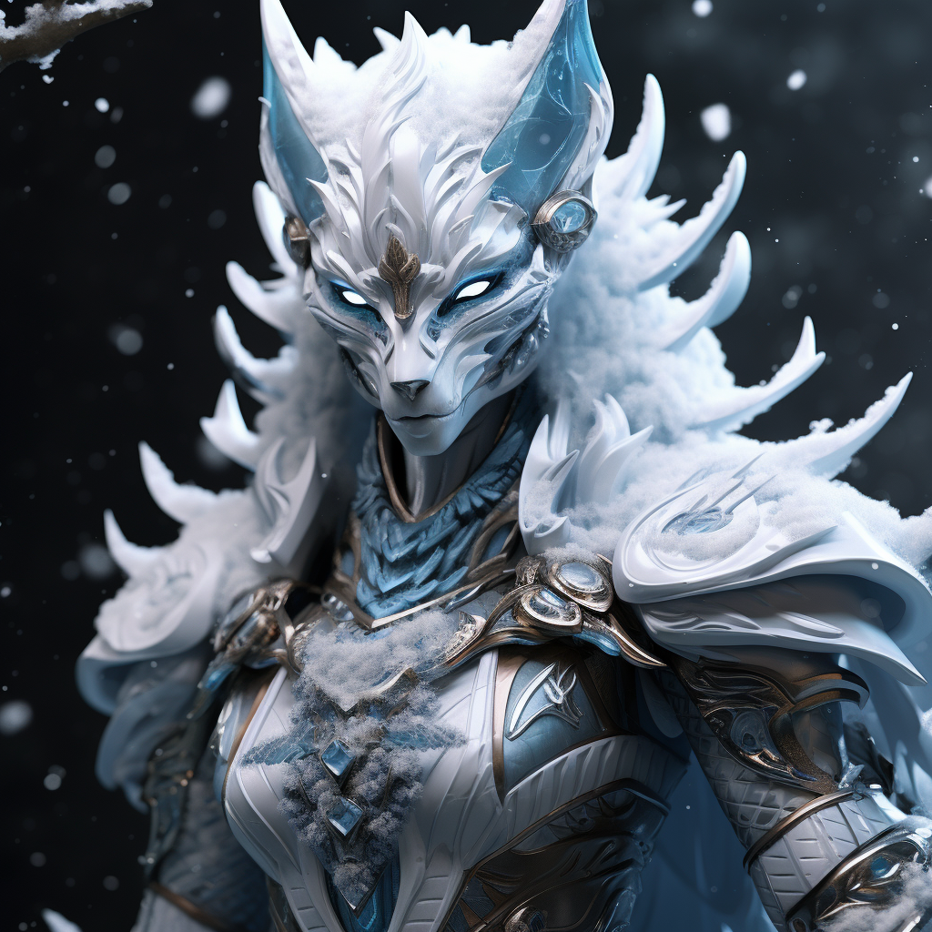 Ice Elemental in Armor with White Kitsune Fox Mask