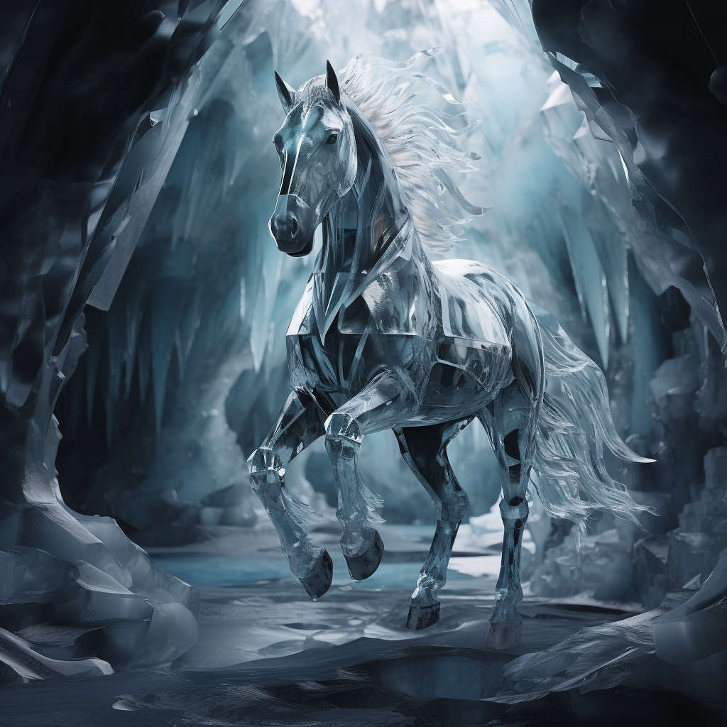 Majestic ice horse in crystal cave