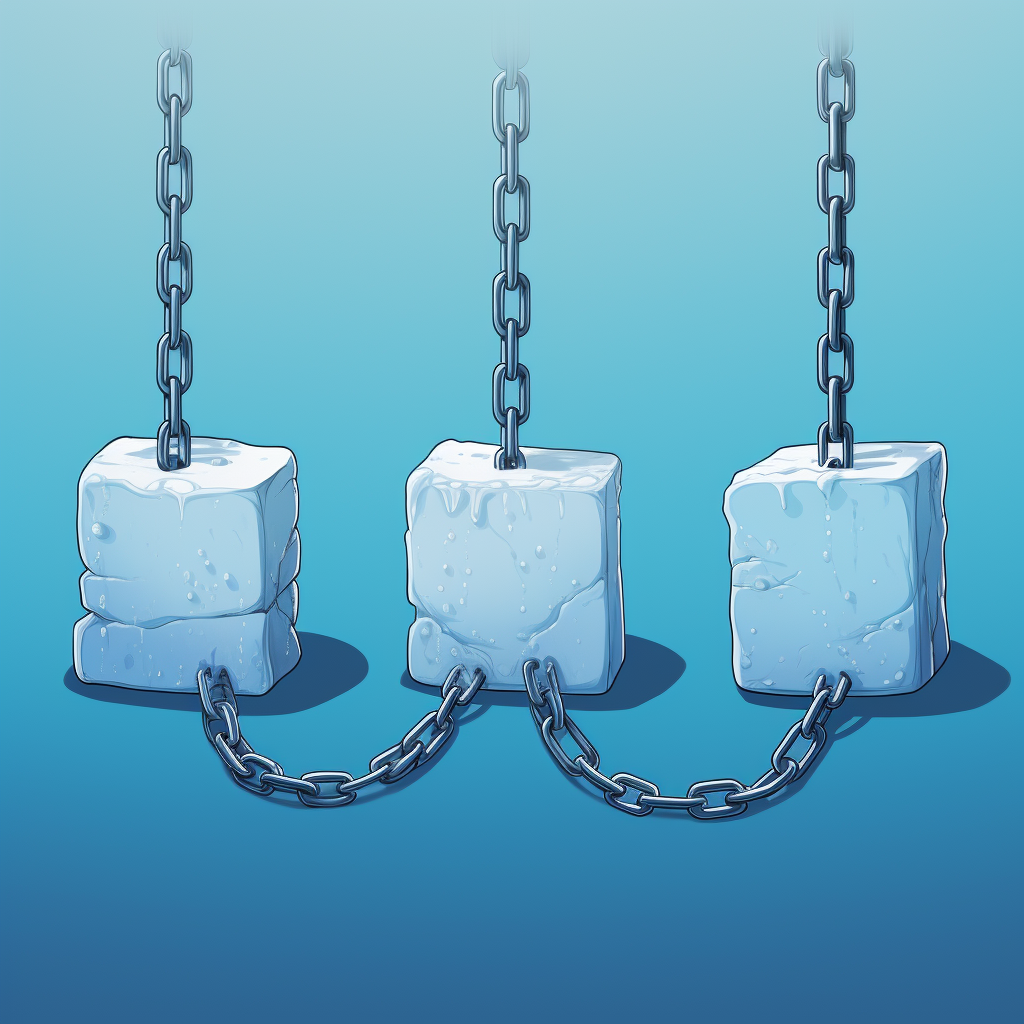 Cartoon ice blocks chained row