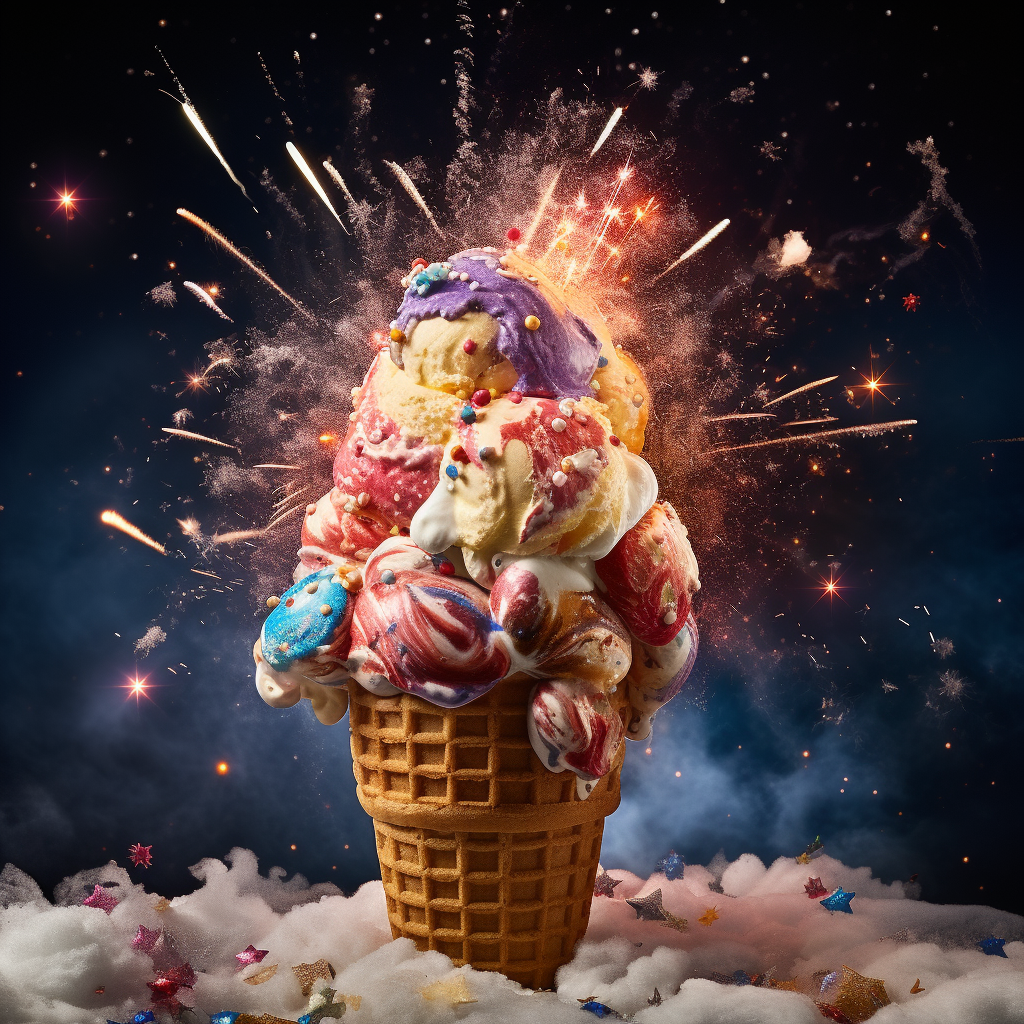 Colorful fireworks lighting up ice cream