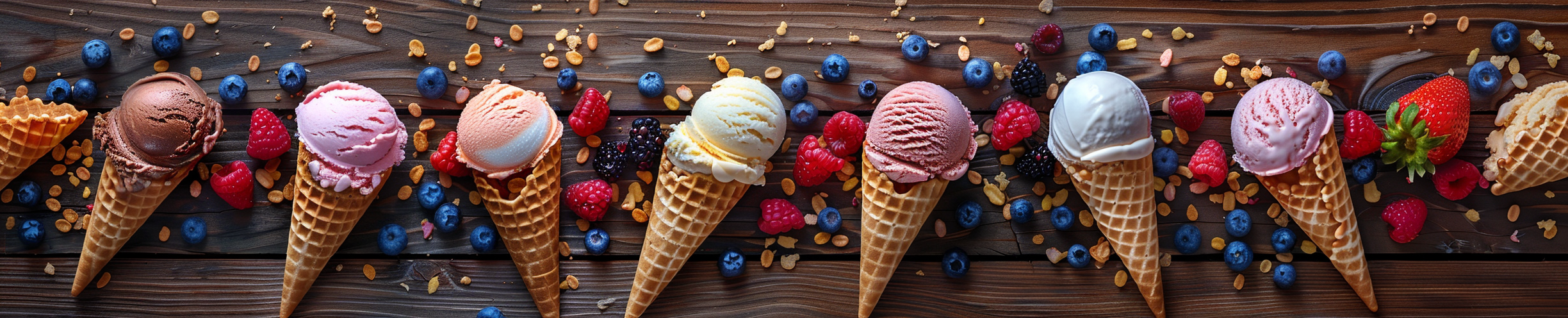 Waffle ice cream on rustic table