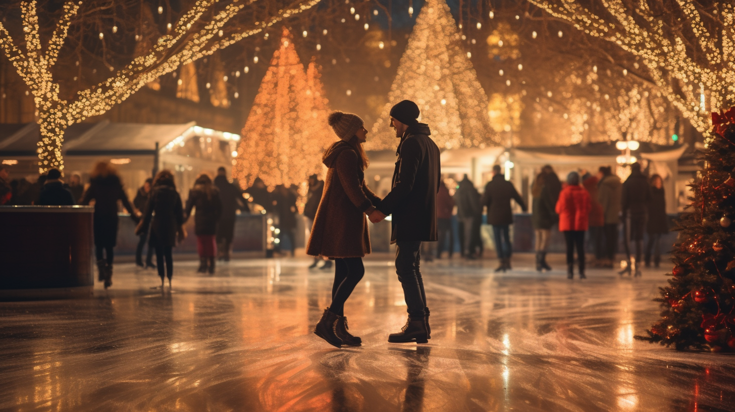 People ice skating during Christmas